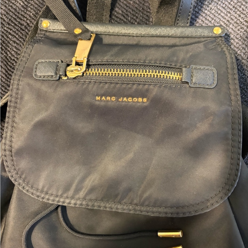 Marc Jacobs Trooper Black Nylon Backpack with Gold Accents